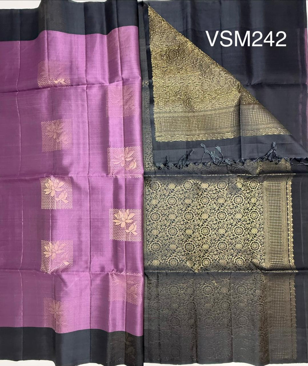 VSM242 - lavender color body , grey color pallu , blouse&nbsp;