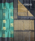 VSM243 - pastel blue color body , grey color pallu , blouse&nbsp;