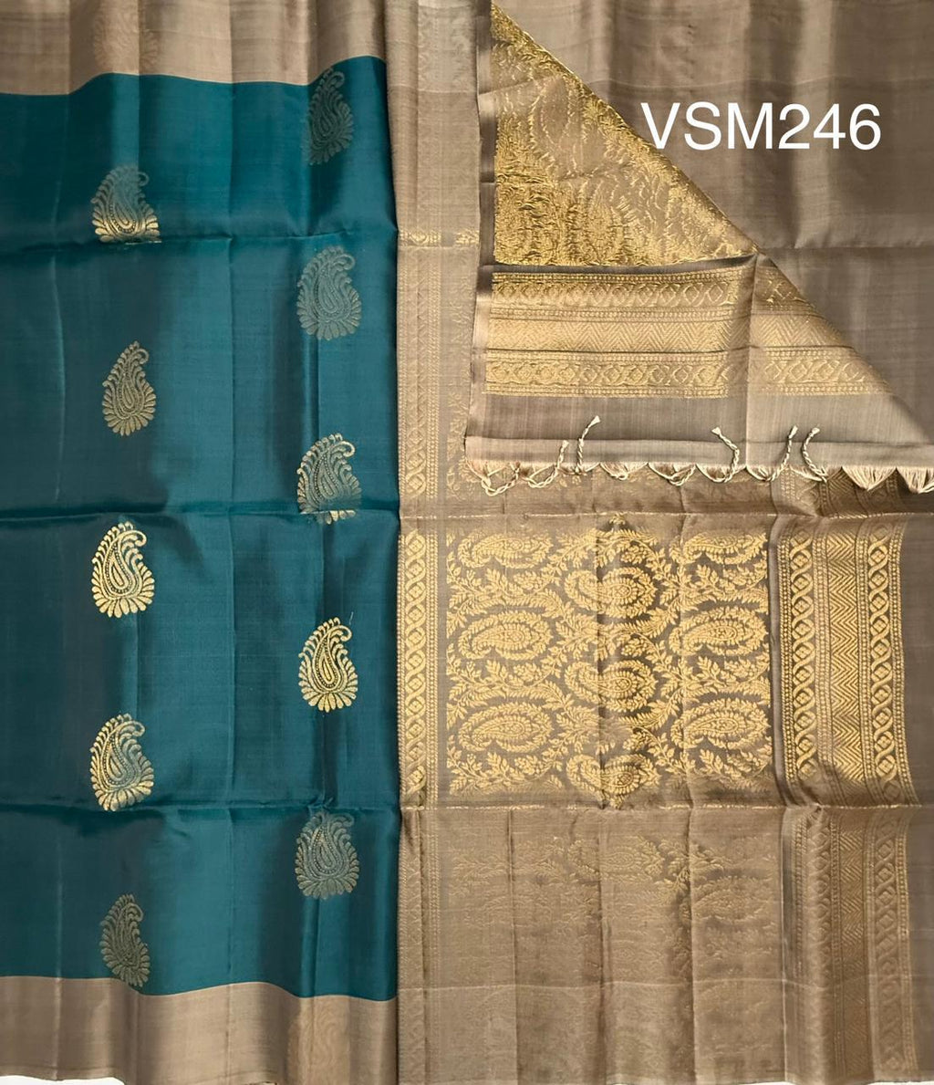 VSM246 - peacock green color body , beige color pallu , blouse&nbsp;