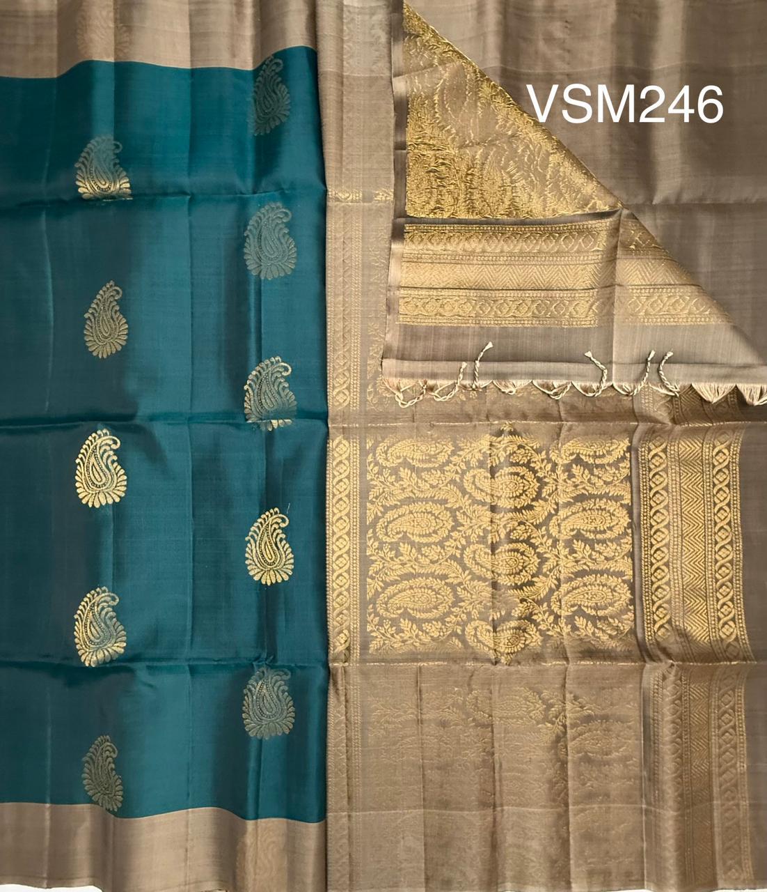 VSM246 - peacock green color body , beige color pallu , blouse&nbsp;