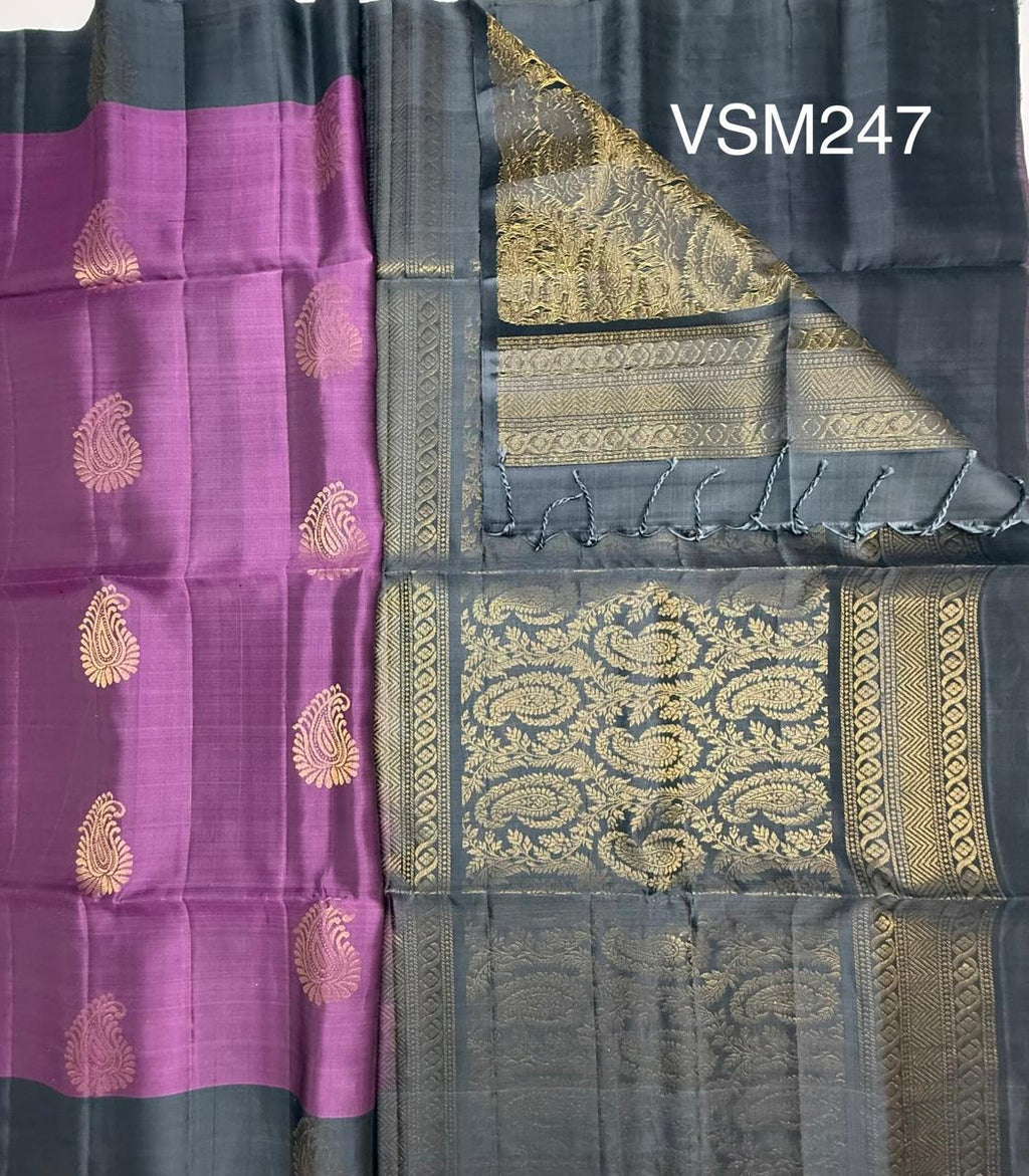 VSM247 - lavender color body , grey color pallu , blouse&nbsp;