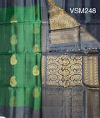 VSM248 - pastel green color body , grey color pallu , blouse&nbsp;