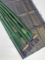 VSM248 - pastel green color body , grey color pallu , blouse&nbsp;