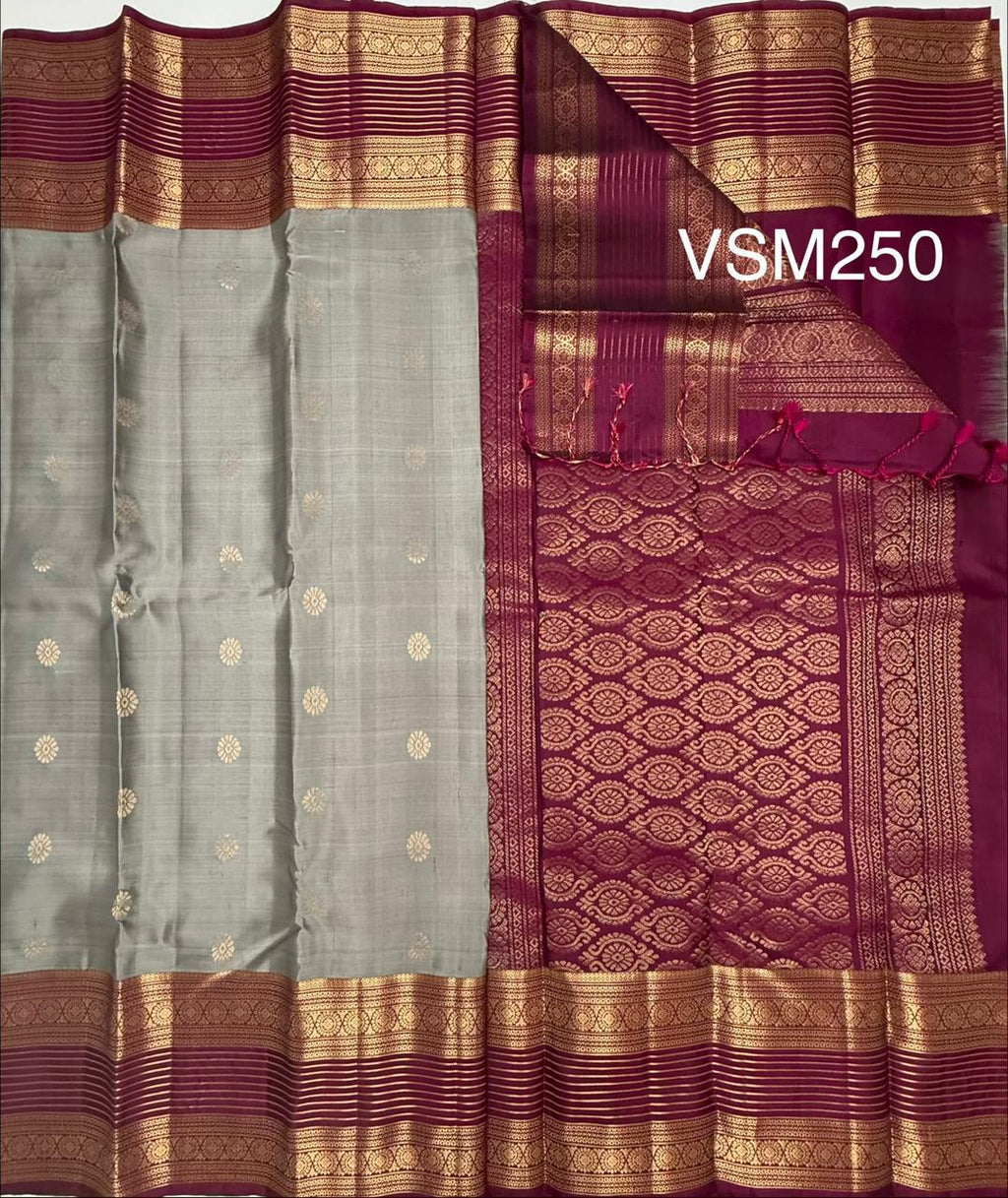 VSM250 - grey color body , purple color pallu , blouse&nbsp;