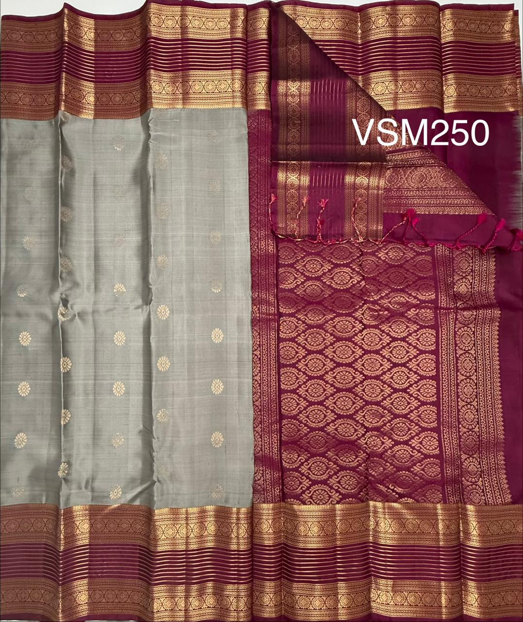 VSM250 - grey color body , purple color pallu , blouse&nbsp;