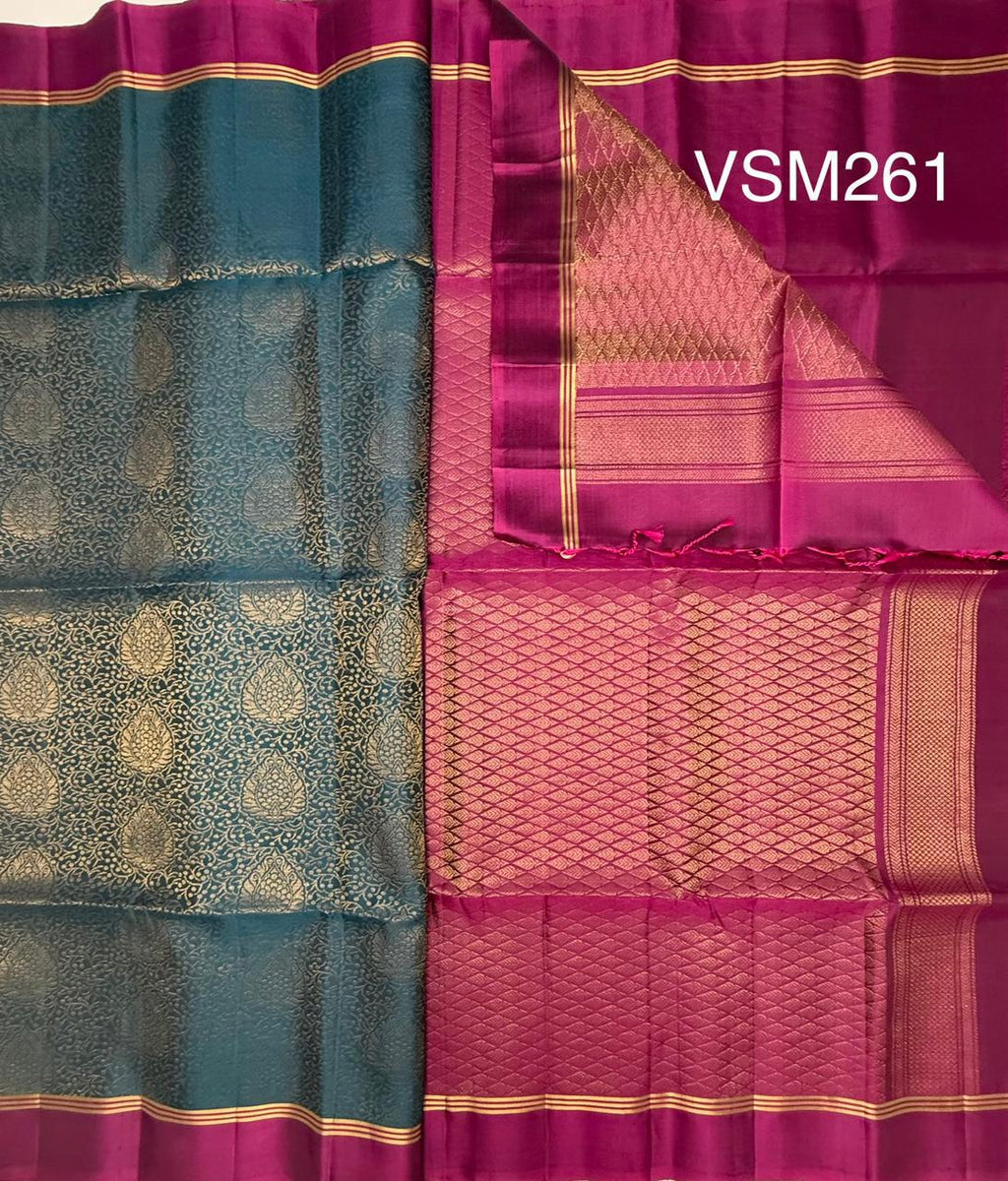 VSM261 - peacock green color body , purple color pallu , blouse&nbsp;