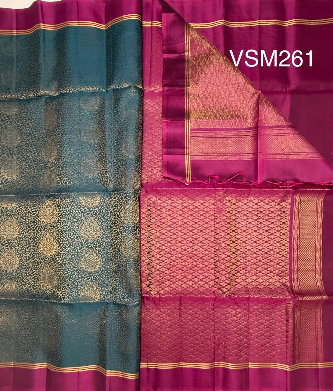 VSM261 - peacock green color body , purple color pallu , blouse&nbsp;
