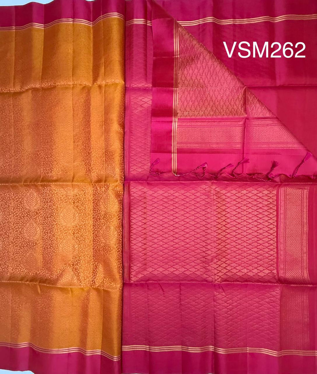 VSM262 - mustard yellow color body , rani pink color pallu , blouse&nbsp;
