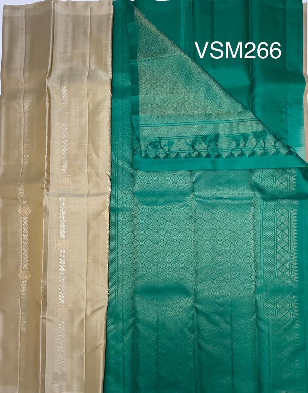 VSM266 - beige color body , peacock green color pallu , blouse&nbsp;