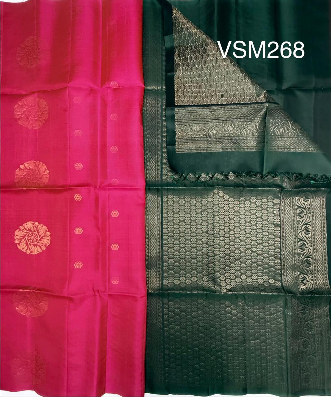VSM268 - pink color body , dark green color pallu , blouse&nbsp;