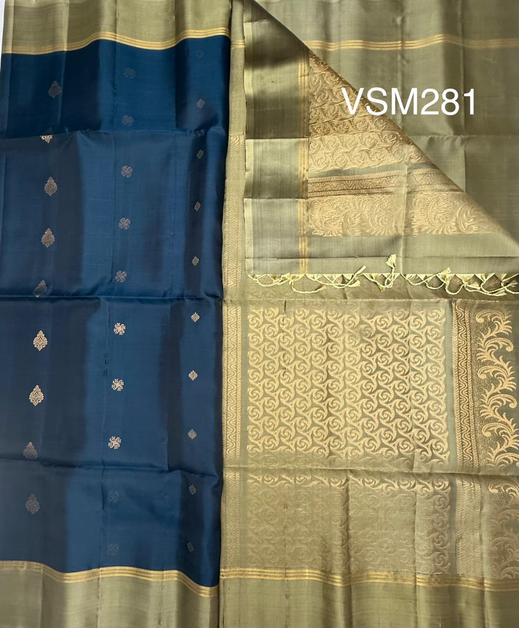 VSM281 - peacock blue color body , pastel green color pallu , blouse&nbsp;