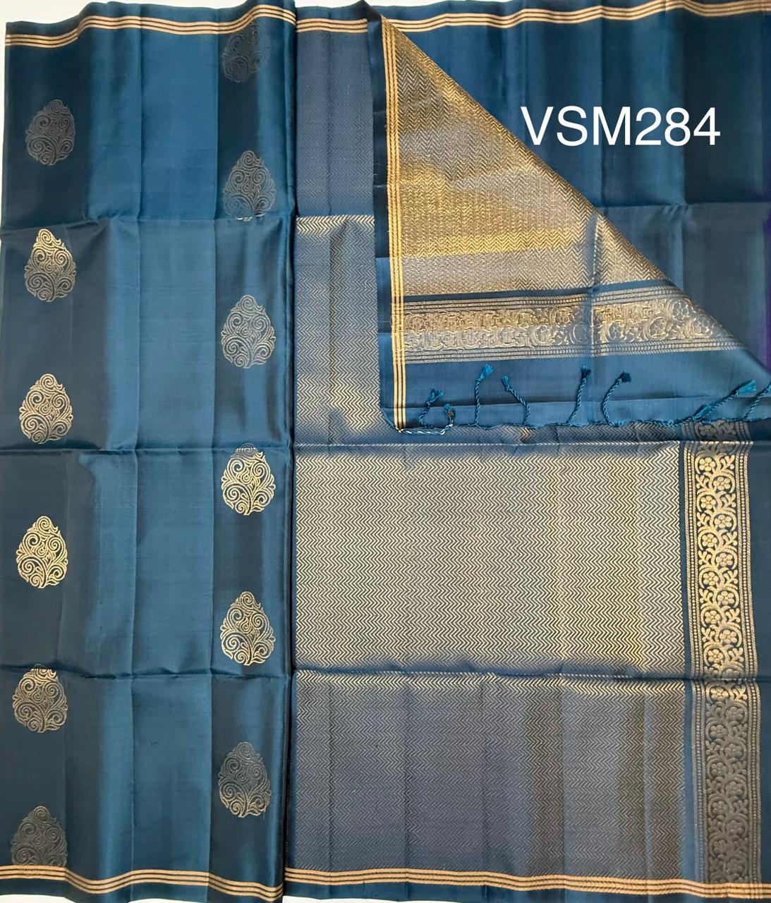 VSM284 - peacock blue color body , pallu , blouse&nbsp;