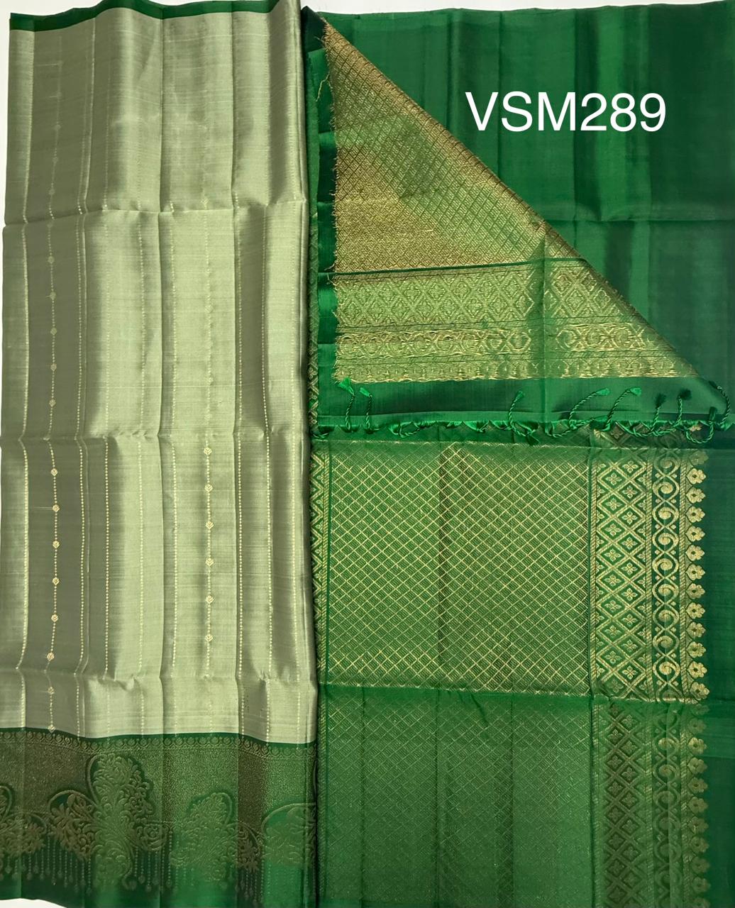 VSM289 - pastel green color body , bottle green color pallu , blouse&nbsp;