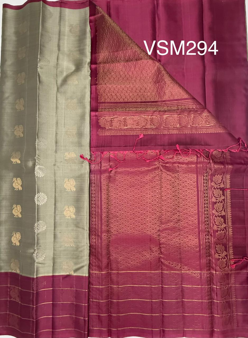 VSM294 - grey color body , purple color pallu , blouse&nbsp;