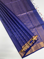 VSF951 - navy blue color body, pallu,blouse - Pure silk saree