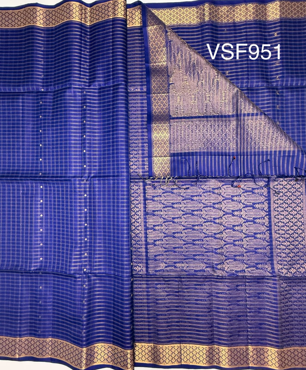 VSF951 - navy blue color body, pallu,blouse - Pure silk saree