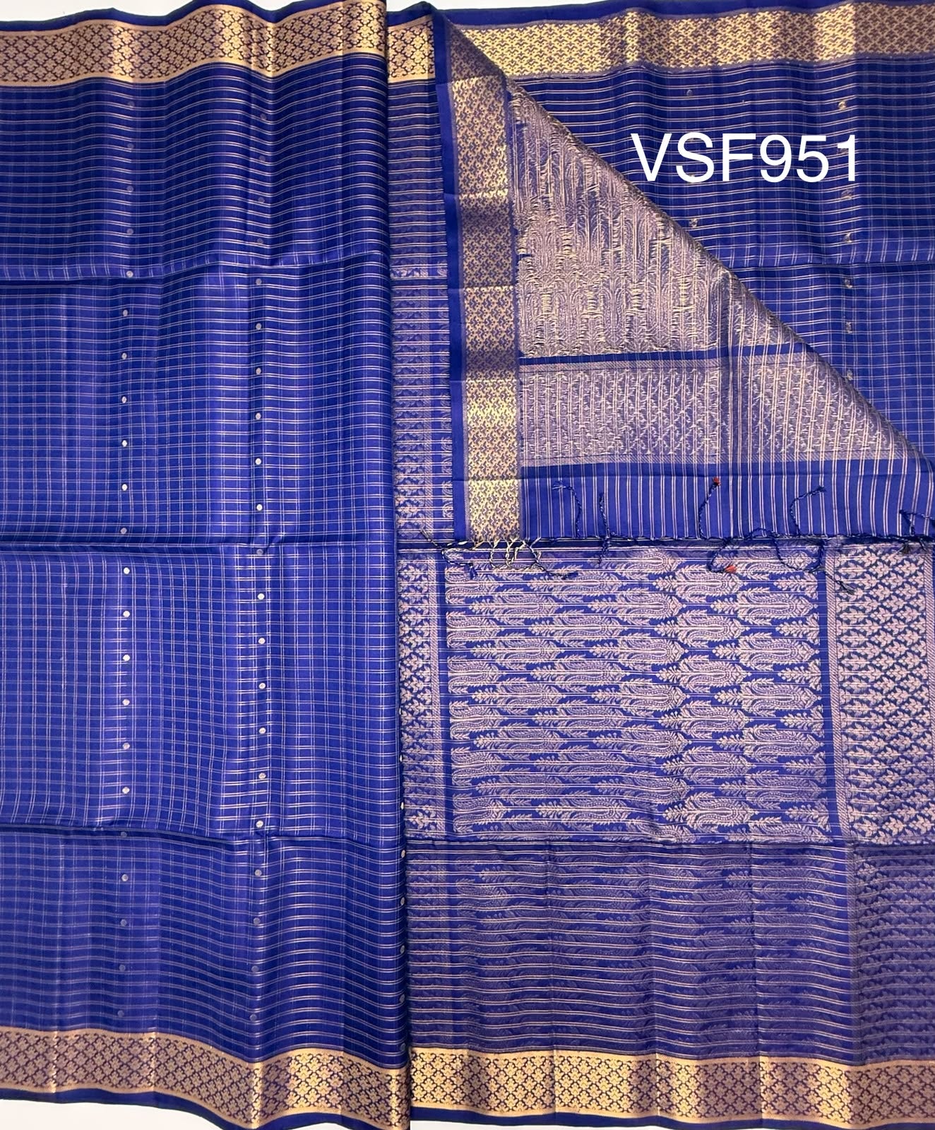 VSF951 - navy blue color body, pallu,blouse - Pure silk saree