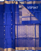 VSF947 - blue color body, pallu,blouse - Pure silk saree