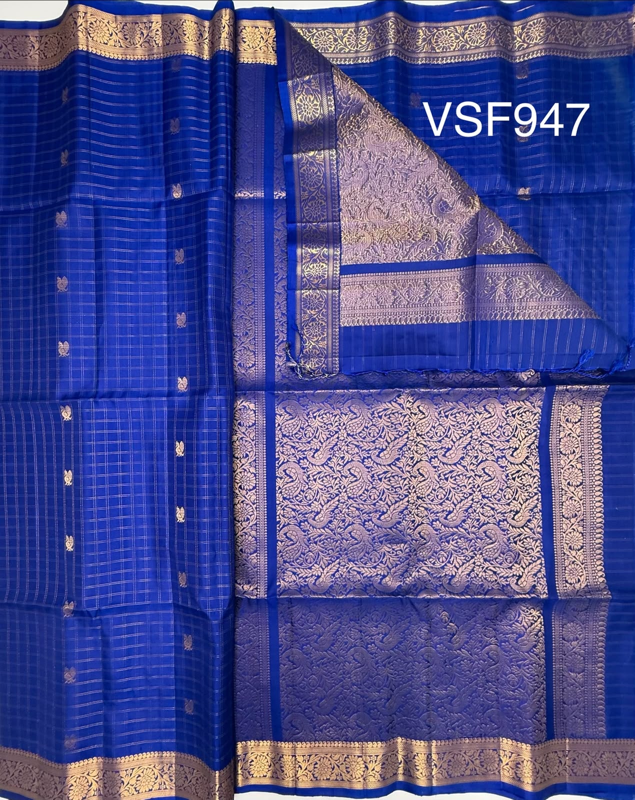 VSF947 - blue color body, pallu,blouse - Pure silk saree
