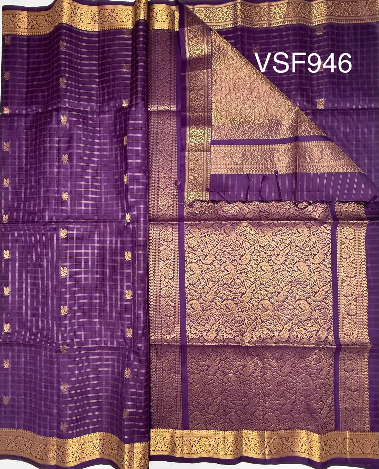 VSF946 - violet color body, pallu,blouse - Pure silk saree