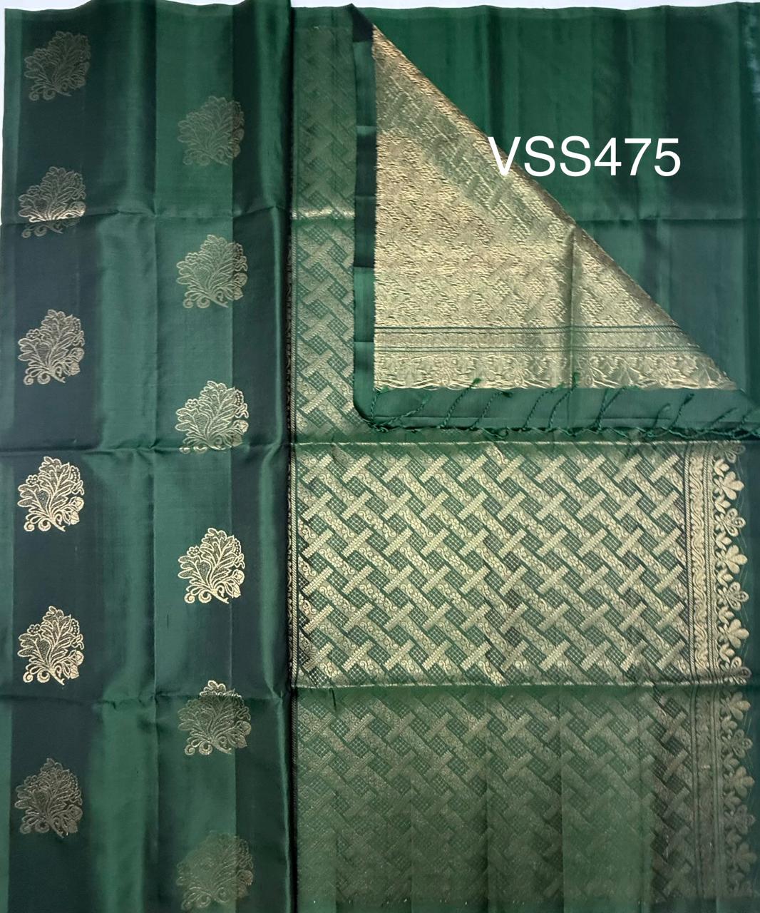 VSS475 - bottle green color body, pallu , blouse pure silk saree