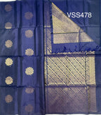 VSS478 - navy blue color body, pallu , blouse pure silk saree