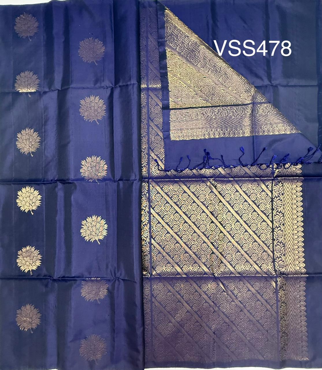 VSS478 - navy blue color body, pallu , blouse pure silk saree