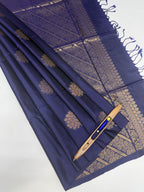 VSS478 - navy blue color body, pallu , blouse pure silk saree