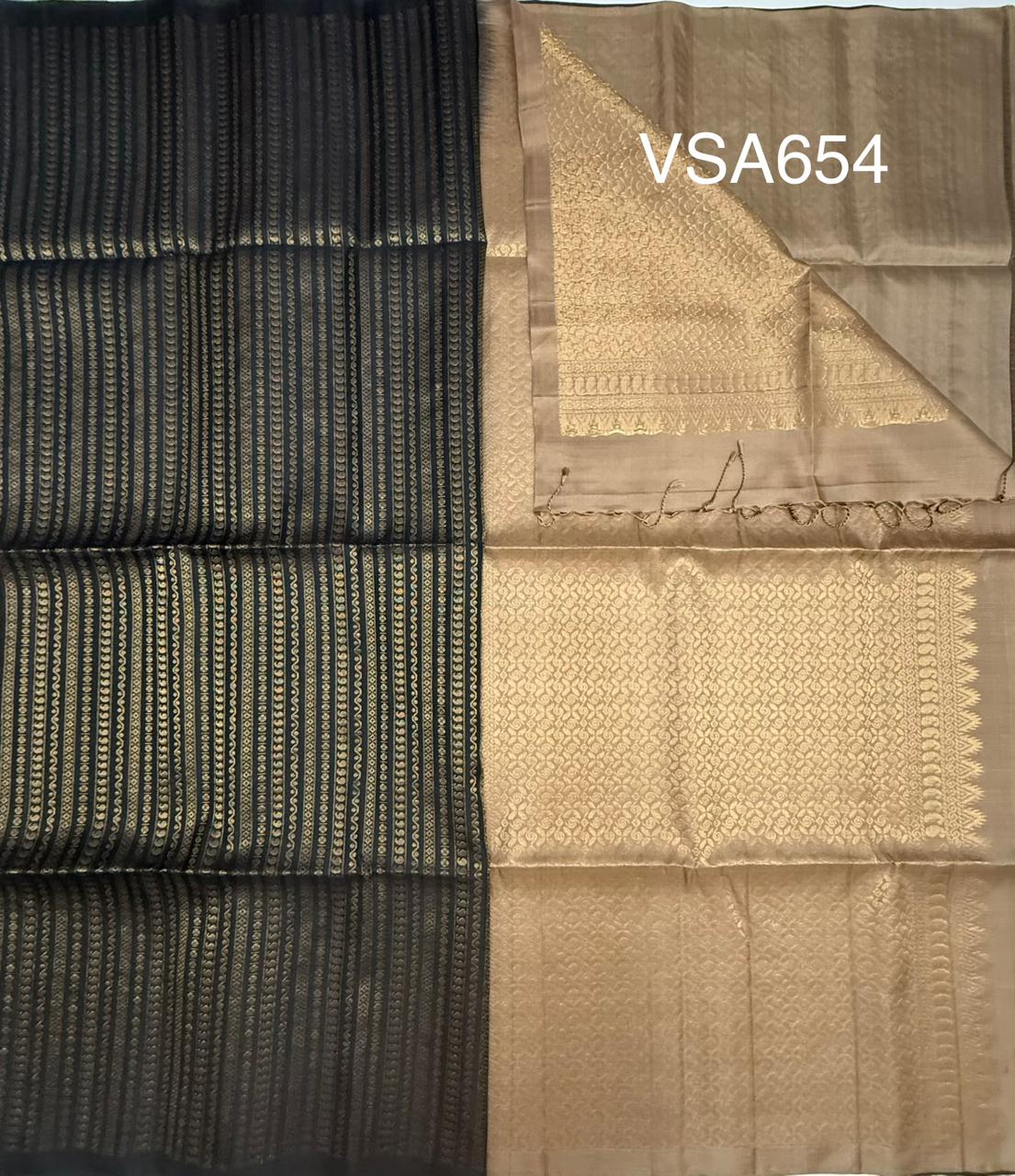 VSA654 - black color body & beige color pallu , blouse pure silk saree