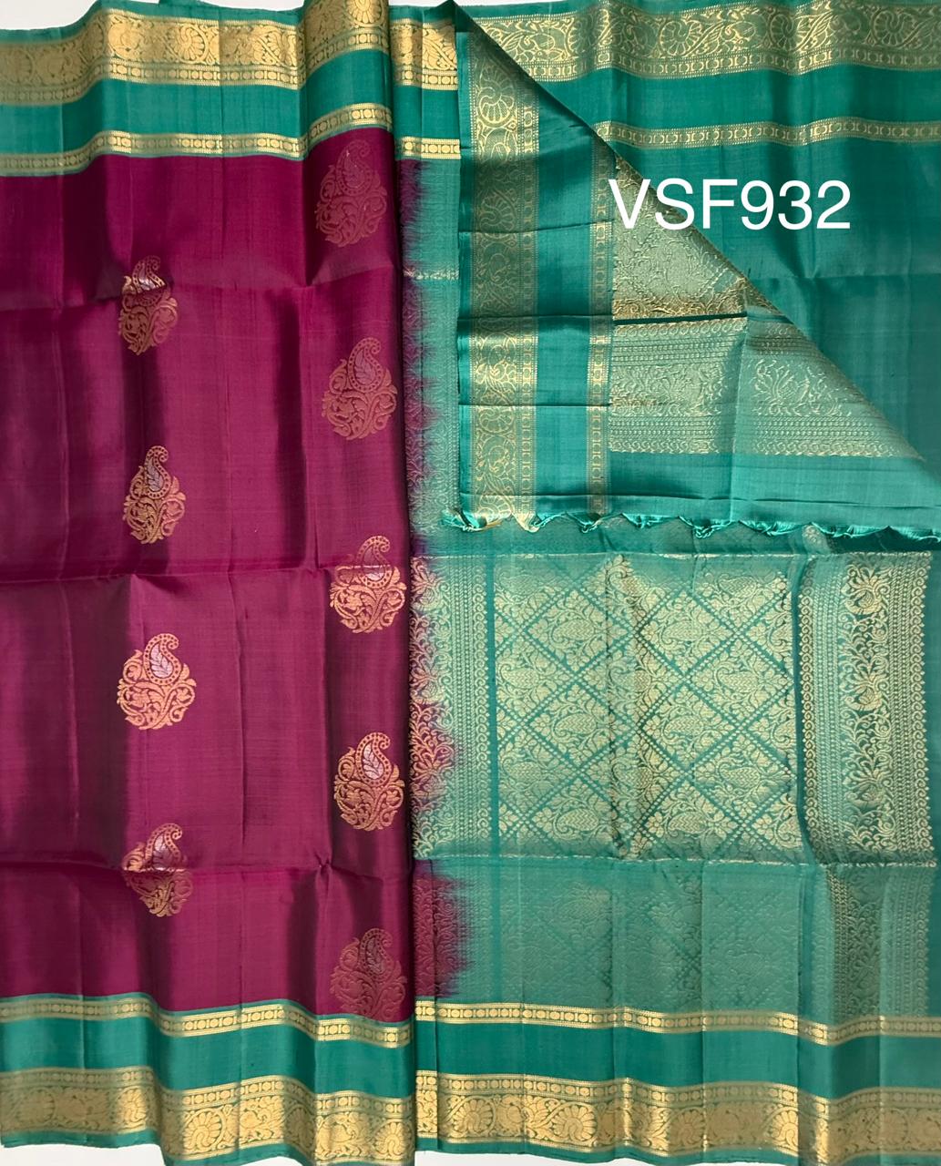 VSF932 - purple color body , sea green color pallu,blouse - Pure silk saree