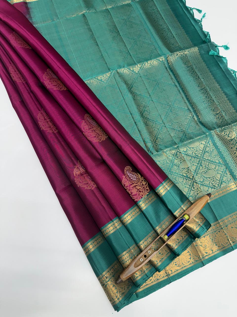 VSF932 - purple color body , sea green color pallu,blouse - Pure silk saree
