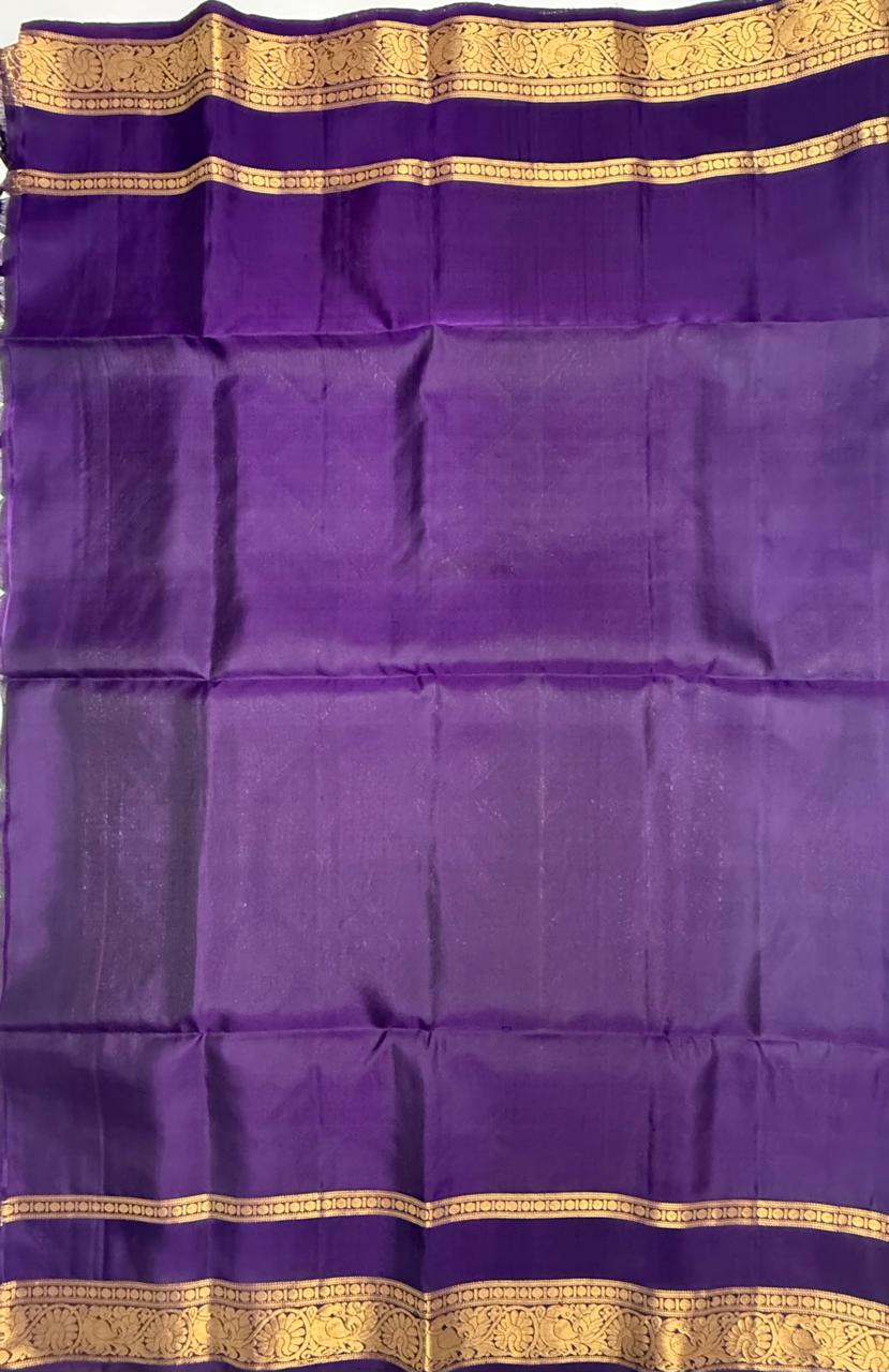 VSF933 - peacock blue color body &amp;,violet color pallu,blouse - Pure silk saree