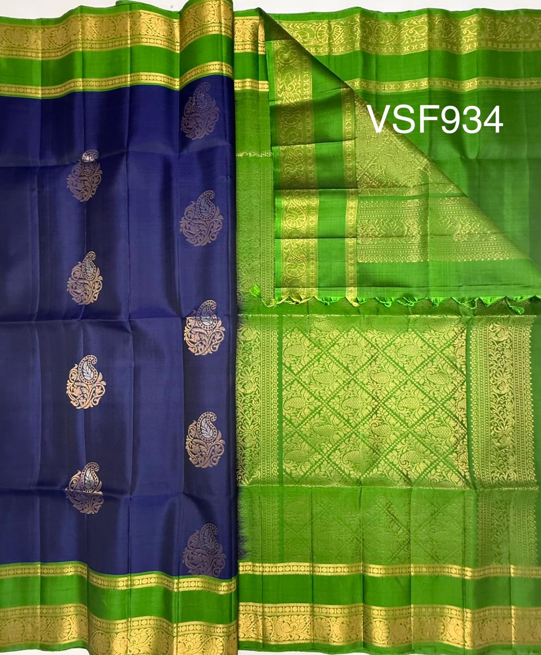 VSF934 - navy blue color body , green color pallu,blouse - Pure silk saree