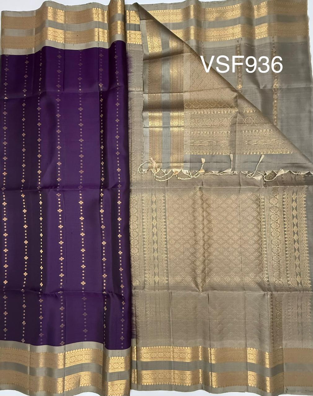 VSF936 - violet color body , beige color pallu,blouse - Pure silk saree
