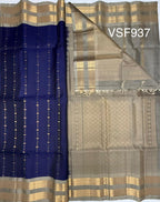 VSF937 - navy blue color body , beige color pallu,blouse - Pure silk saree