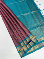 VSF939 - onion pink color body ,&nbsp; peacock blue color pallu,blouse - Pure silk saree