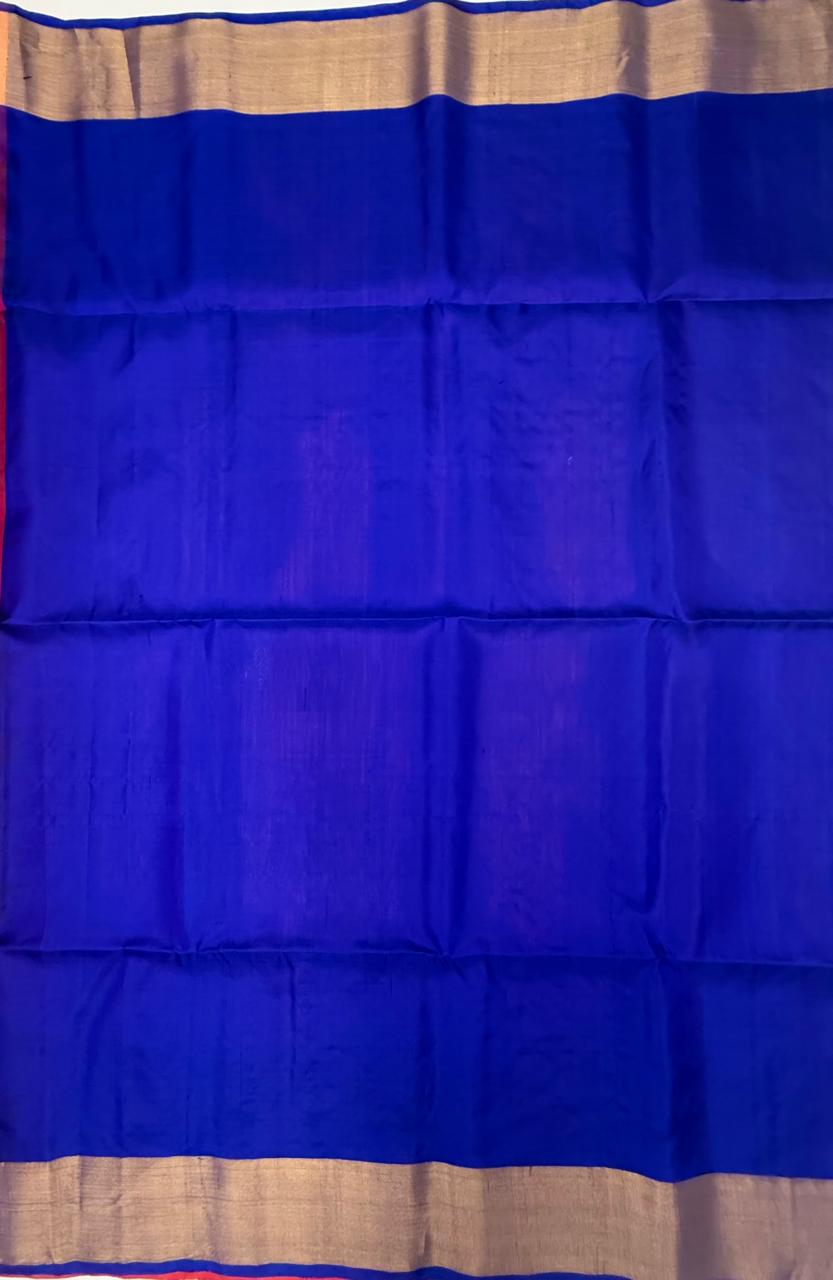 VSOH439 - pinkish orange color body &amp; ink blue color pallu , blouse - Pure silk saree