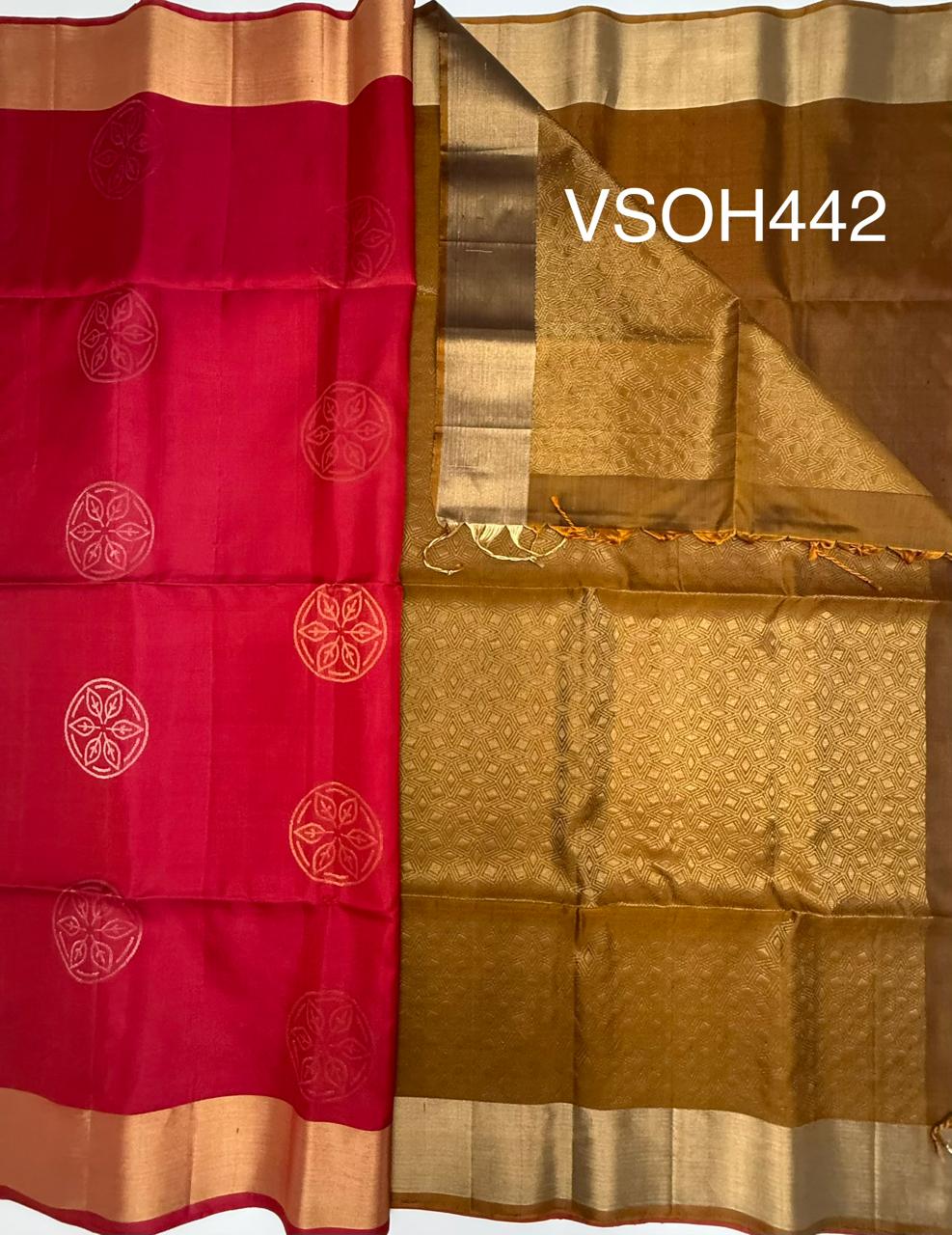 VSOH442 - red with pink color body &amp; mustard color pallu , blouse - Pure silk saree