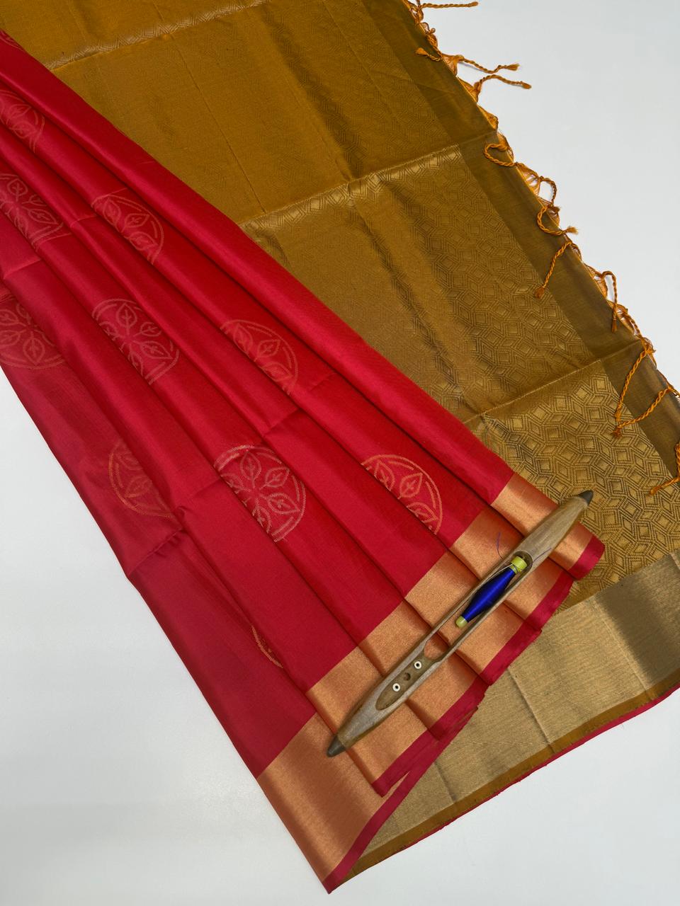 VSOH442 - red with pink color body &amp; mustard color pallu , blouse - Pure silk saree
