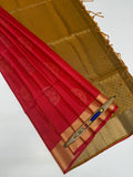 VSOH442 - red with pink color body &amp; mustard color pallu , blouse - Pure silk saree