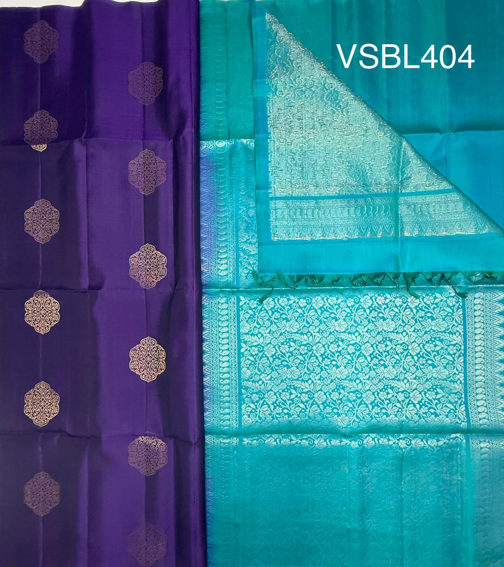 VSBL404 - violet color body , peacock green color pallu , blouse - Pure silk saree