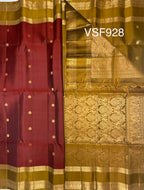 VSF928 - brick red color body , mustard color pallu,blouse - Pure silk saree