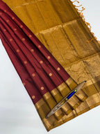 VSF928 - brick red color body , mustard color pallu,blouse - Pure silk saree