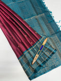 VST250 - dark purple color body , peacock blue color pallu , blouse - Pure silk saree