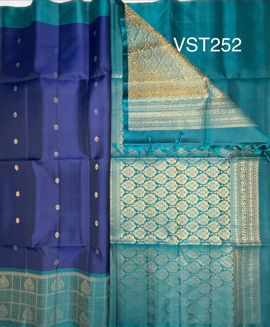 VST252 - navy blue color body , peacock blue color pallu , blouse - Pure silk saree