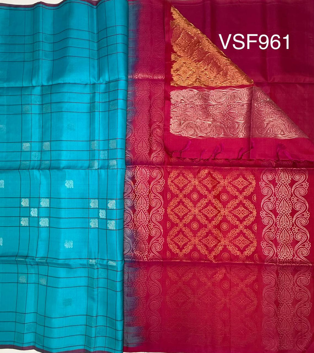 VSF961 - sky blue color body ,&nbsp; pink color pallu,blouse - Pure silk saree