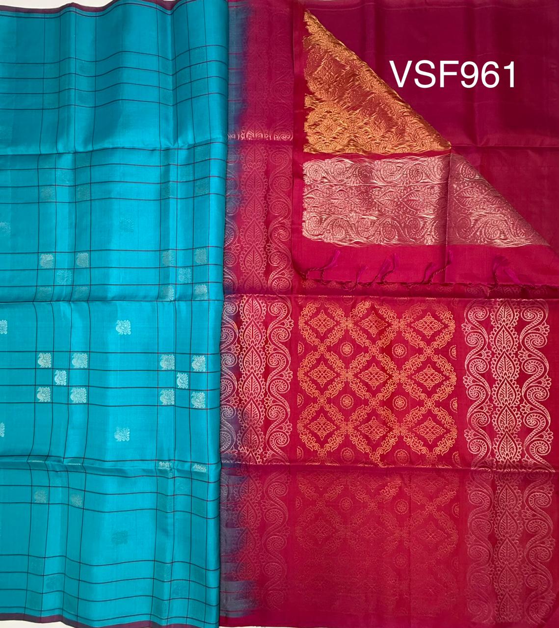 VSF961 - sky blue color body ,&nbsp; pink color pallu,blouse - Pure silk saree