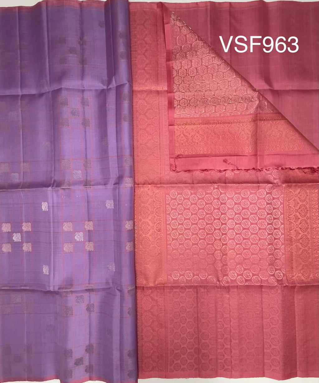 VSF963 - lavender color body ,&nbsp; light pink color pallu,blouse - Pure silk saree
