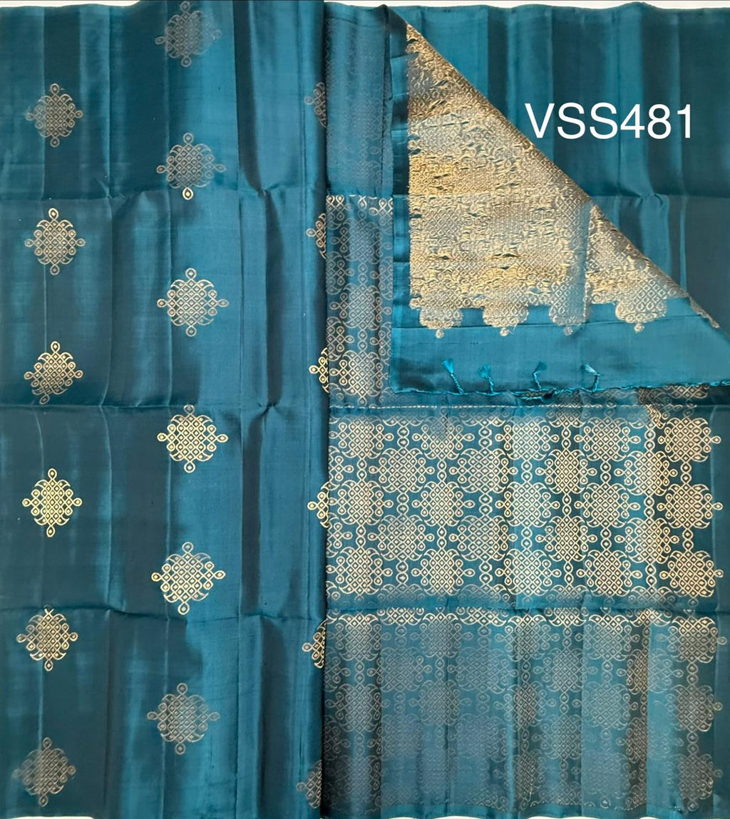 VSS481 - peacock blue color body, pallu , blouse pure silk saree