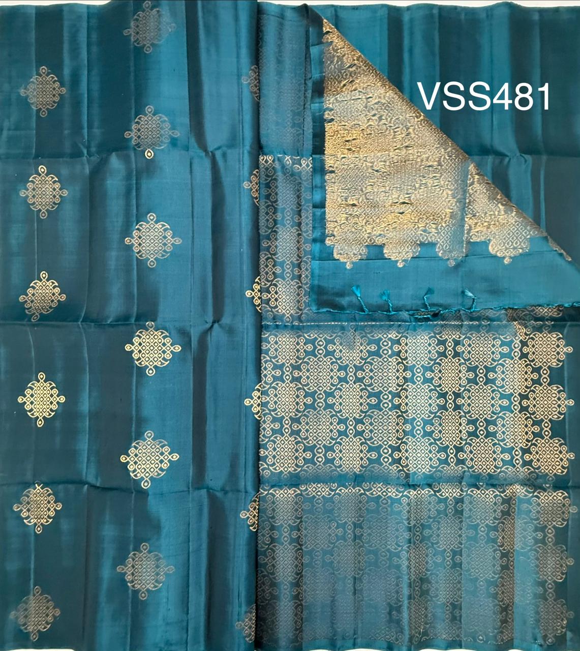 VSS481 - peacock blue color body, pallu , blouse pure silk saree